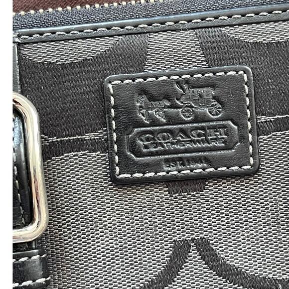 COACH 43393 Zoe Black Signature Double Buckle Wallet Jacquard Leather Zip Clutch - Picture 12 of 12